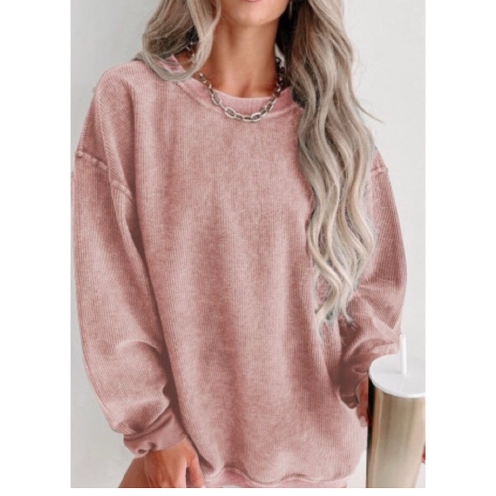 Poet Street Boutique Pink Ribbed Thermal Long Sleeve Oversized Sweater Large NWT